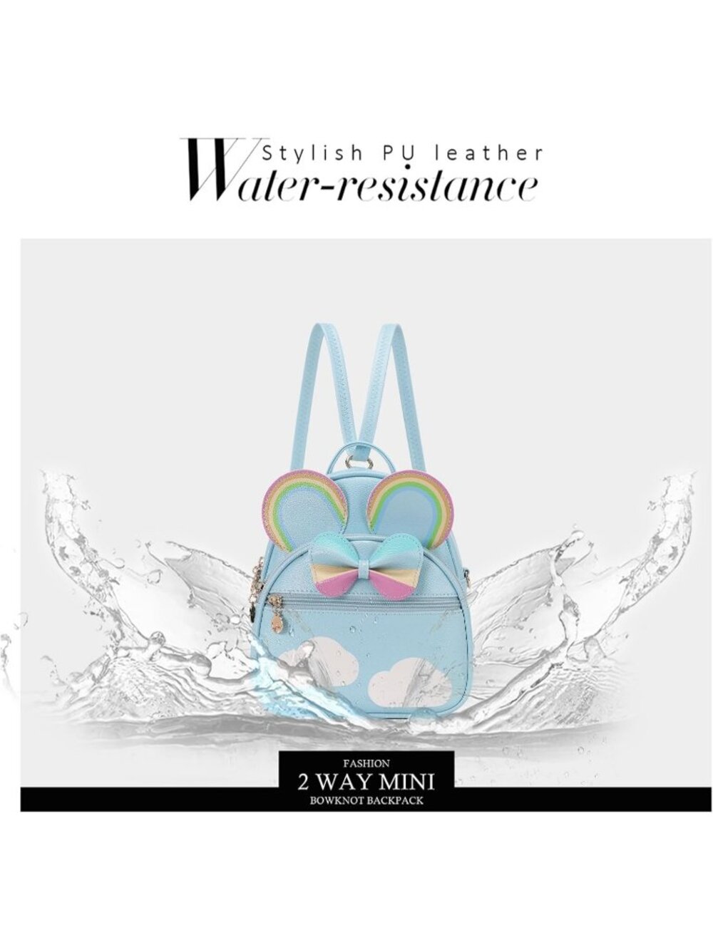 Women Girls Rainbow Mini Backpack Cute Bowknot Convertible Shoulder Bag - Picture 6 of 6